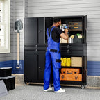 Yizosh Metal Garage Storage Cabinet with Locking Doors and Adjustable Shelves, 74" Rolling Tool Storage Cabinet with 4 Wheels and 2 Drawer for Garage,Warehouse - Image 2