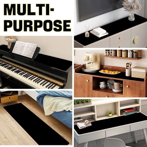 Piano Top Runner Mat, Non-Slip Rubber Bottom, Free Cut Top Protector Dust-Proof Covers for Piano Musical Instrument, Chiffonier, Chest of Drawers, TV Stand, Television Cabinet (Black, 61" x 13.8") - Image 5