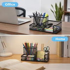 Lemecima 8 Pcs Pen Holder for Desk Mesh Metal Pencil Holders Pen Cup Marker Desk Caddy with Sticky Notes Organizer for Office Supplies Workspace Home, Black - Image 3