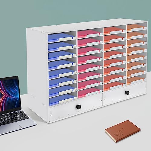 Literature Organizer, 32 Compartment Adjustable Mail Sorter with 2 Drawers Stackable File Sorter Paper Organizer for Home Office School Holds 110 pounds (White) - Image 2
