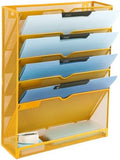 EASEPRES 6 Tier Mesh Hanging Wall File Organizer, Desk Vertical Mail Paper Document Folder Holder Rack with Bottom Tray and Nametag Label for Office Home School, Yellow by EASEPRES
