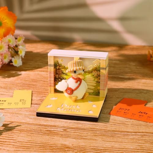 3D Calendar 2027, 3D Memo Pad Art Sticky Notes, Time Piece Calendar 2027, Creative Weekly Notepad with Light, Paper Carving Art Desktop Gift for Christmas Birthday Anniversaries (Sunny Duck 2027) - Image 2