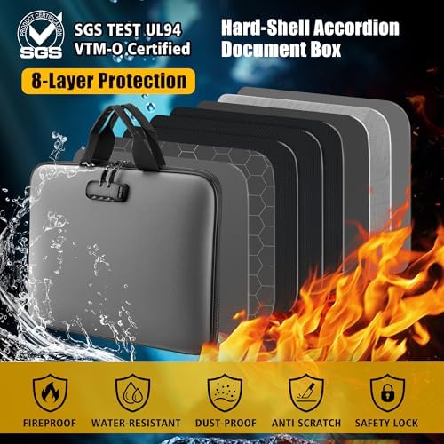 facka Fireproof Document Organizer Box with Lock, 13 Pocket Safe File Bag - Image 3