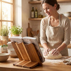Acacia Cookbook Stand for Kitchen Counter, Wood Scalloped Cook Book Holder - Image 3