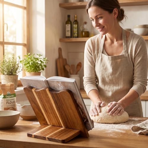 Acacia Cookbook Stand for Kitchen Counter, Wood Scalloped Cook Book Holder - Image 3