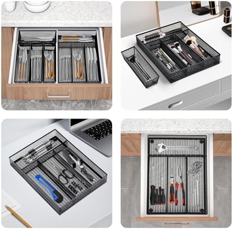 Neudeco Drawer Organizer Set, Black Mesh, 5 Pack - Image 6