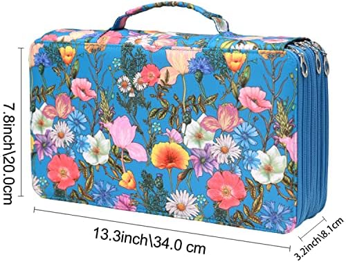 Colored Pencil Case - Large Capacity Colored Pencil Holder with Zipper Closure Twill Fabric Pencil Case for 300 Colored Pencils or 200 Gel Pen, Pencil Case Organizer for Artist (Blue Flower) - Image 2