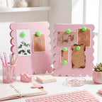 Gueevin 2 Pcs Pink Magnetic Bulletin Board Standing 10"x 12" Metal Memo Board Scalloped Magnetic Display Stand Double Sided Wave Magnet Message Desk Announcement Decor for Menu Photo Document Supplies - Image 2