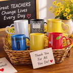 Pickmesh Back to School Teacher Gifts Mug Set of 6, 10 oz Ceramic Coffee Cups with Heart Handles, Pencil Crayon Ruler Notebook Apple Prints, Teacher Appreciation Gifts Bulk, Classroom Decor - Image 5