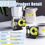USUPERINK 4 Pack Compatible for Dymo 18431 Black on Yellow 9mm 3/8'' x 5.5m 18' Permanent Vinyl Label Tape Work with Rhino Pro 1000 3000 4200 5000 5200 6000 3M PL100 PL150 Industrial Label Makers - Image 2