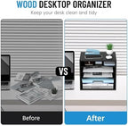 5-Tier Wood Desk Organizer, Paper Tray Organizer for Desk with Adjustable Storage Shelves, Desktop File Organization Paper Sorter Mail Holder for Office Home Classroom, Black (Pack of 2) - Image 6