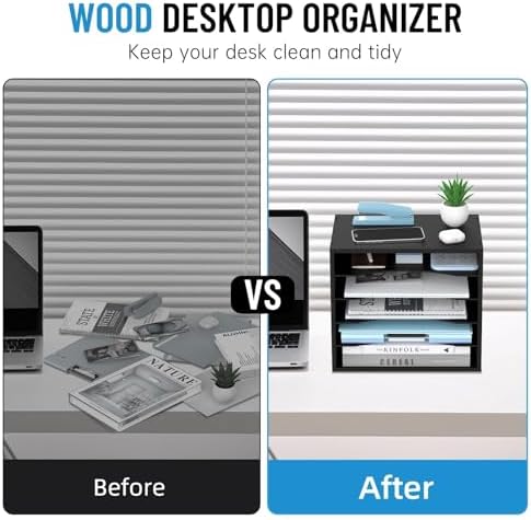 5-Tier Wood Desk Organizer, Paper Tray Organizer for Desk with Adjustable Storage Shelves, Desktop File Organization Paper Sorter Mail Holder for Office Home Classroom, Black (Pack of 2) - Image 6
