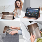 Case for Kindle Fire HD 10 & 10 Plus Tablet (13th/11th Generation, 2023/2021 Release) 10.1" - PU Leather Flip Case with Elastic Band & Card Slots/Holder, Multi-Angle Stand Cover - Silver Flower - Image 5