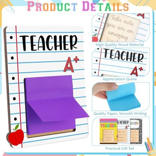 Eersida 24 Pcs/12 Sets Back to School Teacher Gift Daycare Teacher Appreciation Gifts Bulk Teachers Thank You Gift Wood Post Sticky Note Holder Composition Pencil Preschool Elementary Office Supply - Image 3