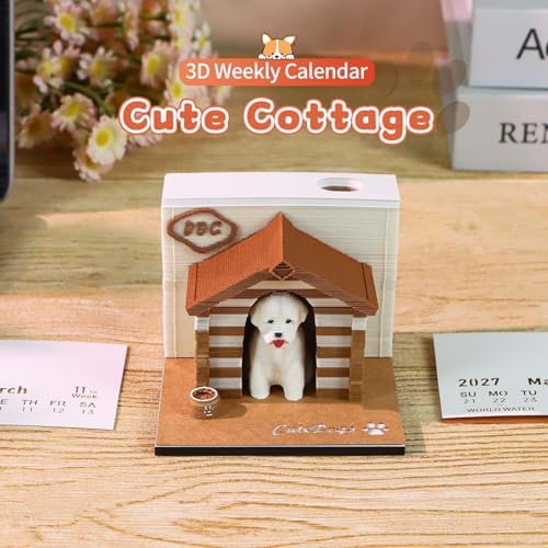 3D Calendar 2027, 3D Memo Pad Art Sticky Notes, Time Piece Calendar 2027, Creative Weekly Notepad with Light, Paper Carving Art Desktop Gift for Christmas Birthday Anniversaries (Cute Cottage 2027) - Image 5