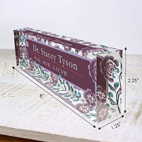 Artblox Personalized Name Plate for Desk | Vintage Design On Clear Acrylic Glass | Custom Plaque Desk Name Plate Personalized Your Name and Credentials Office Office Sign Engraved Plaque - Image 3