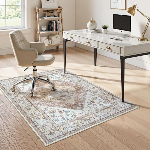 Anidaroel Office Chair Mat for Hardwood & Tile Floor, 4x6 Floor Mat for Office Chair, Under Desk Rug for Rolling Chair on Hardwood, Low Pile Carpet Floor Protector Rug, Easy to Clean, Khaki by Anidaroel