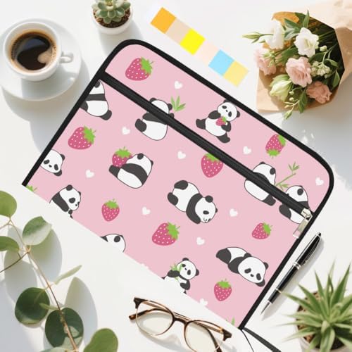 WEBEEDY Cute 13 Pockets Expanding File Folder Cute Panda and Strawberry Accordion File Organizer with 12 Color Labels and Zipper, Travel Portable Document Organizer for Photo Letter Receipt, A4 Size - Image 3
