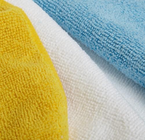 Amazon Basics Microfiber Cleaning Cloths, Ultra Absorbent, Lint Free, Streak Free, Non-Abrasive, Reusable and Washable, 16" x 12", Blue/White/Yellow, (Pack of 288) - Image 3