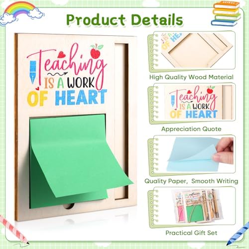 24 Set Teacher Appreciation Gifts Bulk Sticky Notes with Ballpoint Pens and Wooden Pad Holder, Appreciation Sticky Note Organizer Thank You Gifts for Teacher Coworker Nurse Office Supplies - Image 4