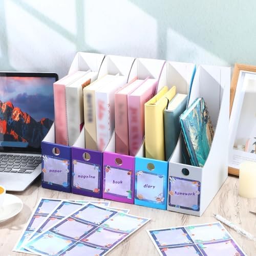 Pasimy 25 Pcs Space Cardboard Magazine File Holder Magazine Organizer Book Bin with Label Sticker Multicolor File Storage Box for Desk Shelves Document School Classroom Home Office Supplies - Image 2