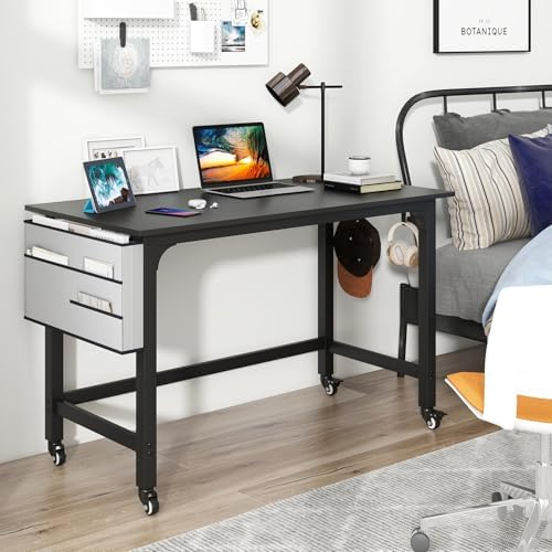 GOFLAME 4ft Conference Table, Mobile Home Office Computer Desk, Meeting Room Table w/Detachable Storage Bag & 2 Headphone Hooks, Rolling Seminar Boardroom Table on Wheels, Black - Image 3