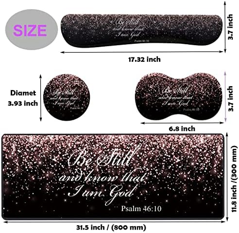 Large Gaming Mouse Pad, Keyboard Wrist Rest pad + Mouse Wrist pad + Coaster Set Extended Waterproof Non-Slip Table mat Suitable for Home Office Learning Games - Rose Gold Glitter Black Psalm46:10 - Image 6