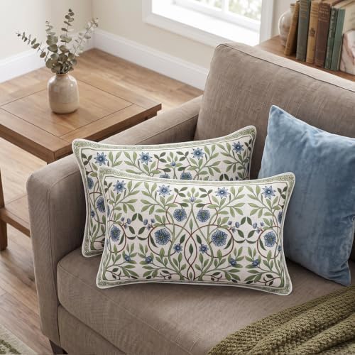 ISAENNE Designer Linen Throw Pillow Cover,Set of 2,20"x12"-Mosella A - Image 3