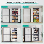 SISESOL Storage Cabinets with Doors and Shelves, 71'' Metal Garage Cabinet Locking, Adjustable Layers for Home Gym, Bathroom, Kitchen, Office, Gray White - Image 4