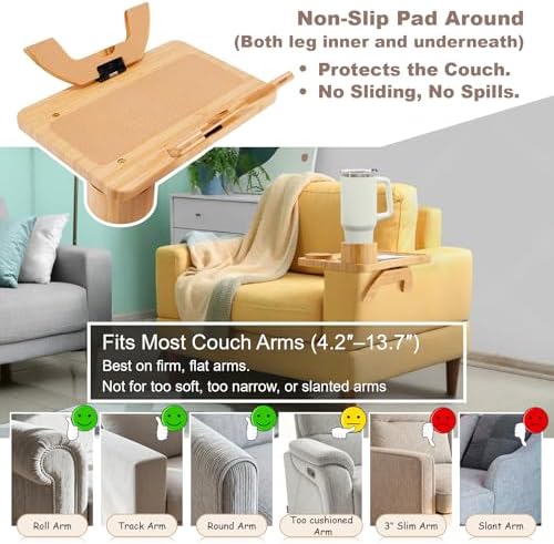 Bamboo Couch Arm Table,3 in 1 Clip-on Table,15.36" x 9.85" - Image 5