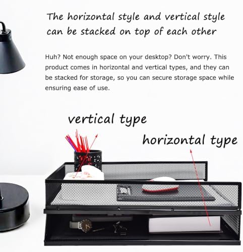 A3 Metal Letter Tray, 2pcs/4pcs/6pcs, Stackable Paper Tray, Metal Mesh Desktop Organizer, File Document Storage Rack for Home, Office, School, Black/White, Horizontal/Vertical (2, Vertical,Black) - Image 4