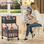 SWTYMIKI Under Desk Storage Cart- Art Storage Cart with Drawers & DIY Divider - Office Cart Organizer Under Desk Shelf, Craft Rolling Cart for Office, Craft Room & Studio Black - Image 2
