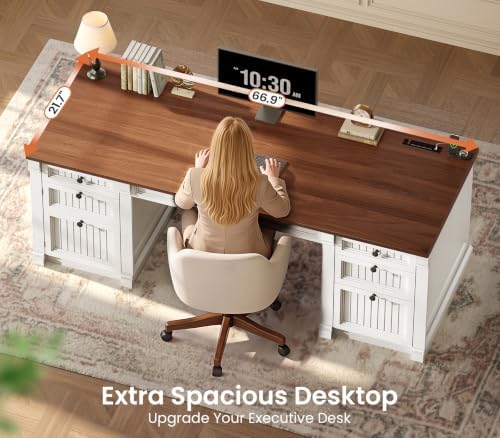 SEDETA 67" Office Executive Desk with 4 Drawers, Storage Cabinet & Outlet - Image 4
