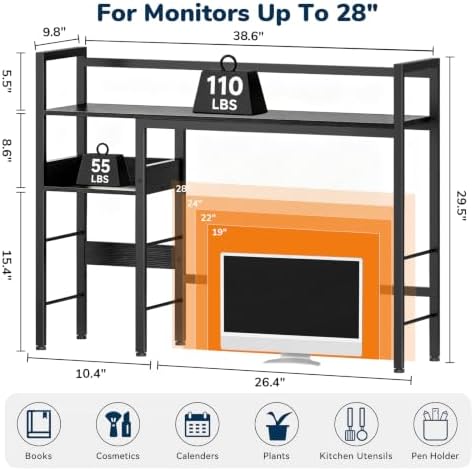 Desk Shelf, 38.6" Desk Hutch for Computer Monitor, Black - Image 2