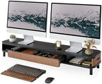 Fenge Dual Monitor Stand with Large Storage Drawer, 42.5" Desk Shelf, Black by Fenge