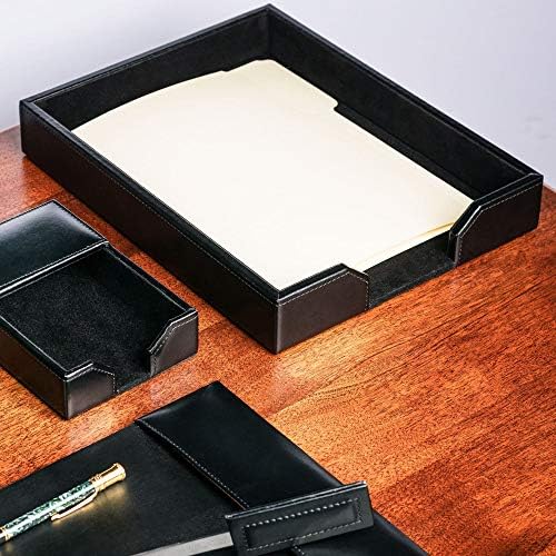 Dacasso Bonded Leather Desktop Tray Luxury Letter Holder & Paper Organizer for Desk, 13.5in x 10.5in x 2.13in, Black - Image 5