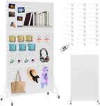 Eastern Tree Metal Pegboard Display Stand 3.5 x 6 Feet with 30 Hooks, Standing Pegboard Display with Wheels, Peg board Display Rack, Large Pegboard Panels - White by EasternTree