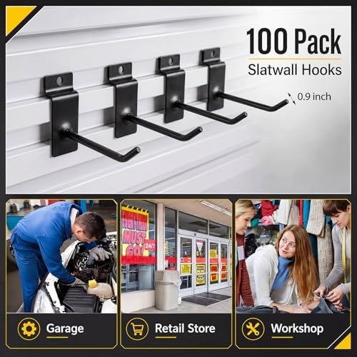 Moxweyeni 100 Pack Slatwall Hooks for Retail Garage Metal,4 Inch,Black - Image 5
