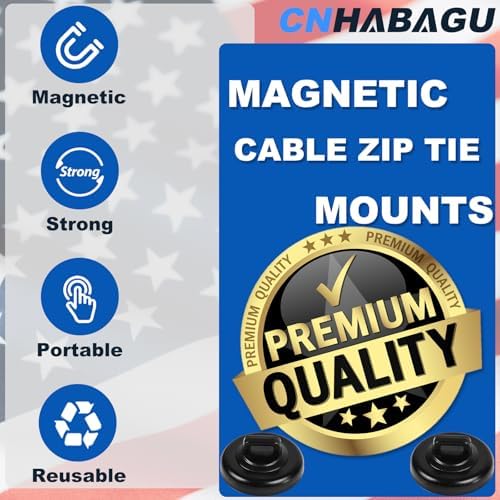 Magnetic Cable Zip Tie Mounts Clips Multipurpose Zip Ties Mount Base Holder Wire Cable Holder Mount Wire Clips Management for Home Office Marine Electrical Wiring (White, 20 Piece) - Image 2