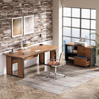 Tribesigns 63" Executive Desk, Modern Office Desk with Privacy Panel & Metal Frame, Large Computer Desk for Home Office, Writing Study Workstation Business Furniture (Brown & Black, Only Table) - Image 6