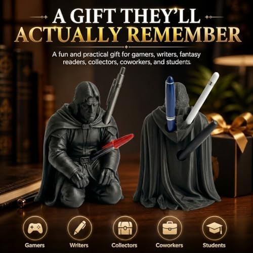 Warrior Pen Holder for Desk, Fallen Hero Pencil Holder, Black Resin - Image 3