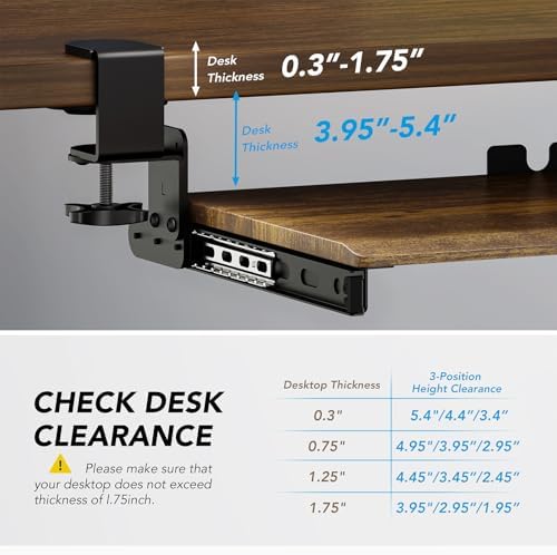 AX WABER Keyboard Tray Under Desk Pull Out with Extra Sturdy C Clamp Mount System, 32.8 (38 inch Including Clamps) x 12 Inch Slide-Out Platform Computer Drawer for Typing Vintage AX01WG202 - Image 4