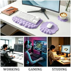 Cloud Keyboard Wrist Rest Set, 3 in 1 Ergonomic Memory Foam Keyboard Stand Pad with Mouse Wrist Support & Cup Holder, Anti-Slip Desk Cushion for Office Gaming Typing Pain Relief, Purple - Image 6