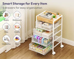 SWTYMIKI Rolling Cart with Drawers - Under Desk Storage Cart with Wheels, 4 Metal Drawers, Wood Top, Utility File Cart for Office Organization, Art, Craft, Classroom, Kitchen, Bedroom White - Image 4