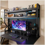 Desktop Hutch Bookshelf,Many Gifts,Metal Desktop Bookcase with pegboard, Desk Shelf, Countertop Storage Organizer Rack for Dorm or Office,Desktop Shelves (Black, 45.3" Lx9.9 Wx39 H) by Unknown