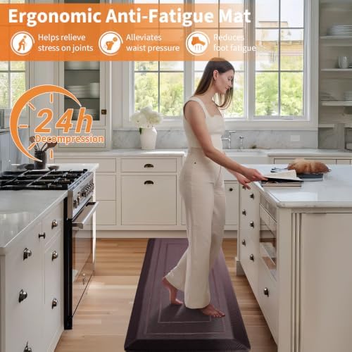 UKISS 9/10"" Extra Thick Cushioned Anti Fatigue Kitchen Mat, Waterproof High Density Foam Standing Desk Mat, Non-Slip Ergonomic Comfort Mat for Kitchen, Office,Workstation Black (Brown, 20" X 48") - Image 4