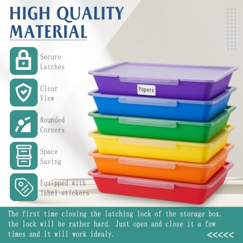 Tinlade 24 Pcs Classroom Paper Storage Bins with Lids, Rainbow, 13x10in - Image 3