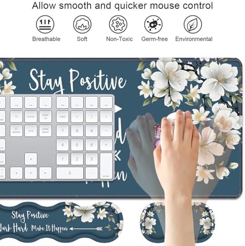 4 in 1 Ergonomic Keyboard Wrist Rest & Mouse Pad Wrist Rest Set,Stay Positive Work Hard and Make It Happen Inspirational Quote Large XXL Gaming Desk Mat with Non-Slip Base for Home Office Study Gaming - Image 3