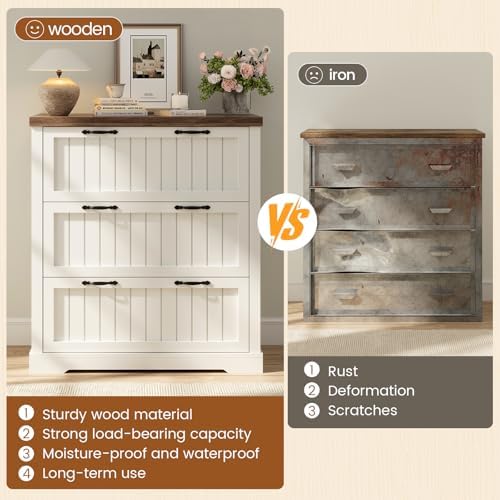 SEDETA Farmhouse 3 Drawer File Cabinet for Home Office - Image 4