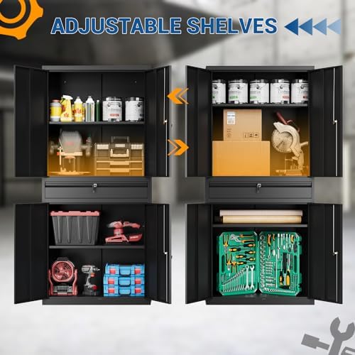 Fesbos 71" Metal Cabinet-Black Heavy Duty Storage File Cabinet Steel Tool Cabinets with Shelves, Lockable Doors and Drawers- for Garage, Pantry, Warehouse - Assembly Required - Image 4